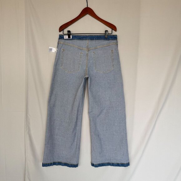 Gap High Stride Wide Leg Light Blue Wash Stretch Denim Jeans Size 14/32 Short - Picture 10 of 16